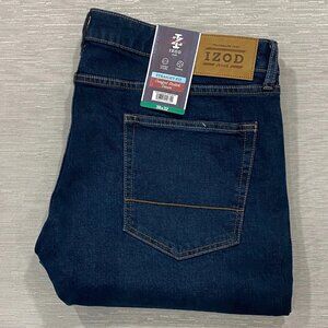 Izod Jeans Mens 38 x 32 Straight Fit Comfort Stretch Denim Dark Blue Saltwater
